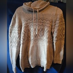 Cozy Gray Knit Sweater with Hood